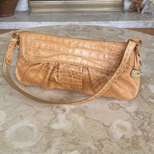 Brahmin Croc Embossed Leather Baguette Shoulder Bag